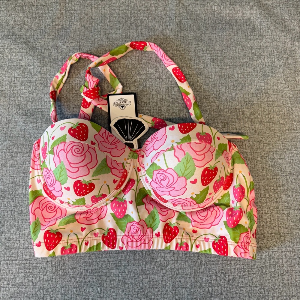 Floral & Strawberry swim top